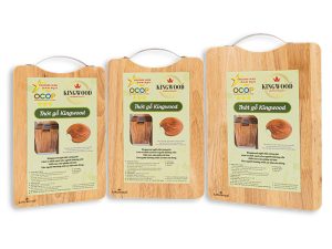 Thớt gỗ Cao Su hình chữ nhật tay cầm Inox