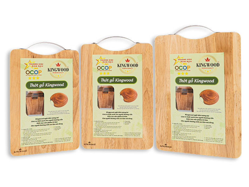 Thớt gỗ Cao Su hình chữ nhật tay cầm Inox