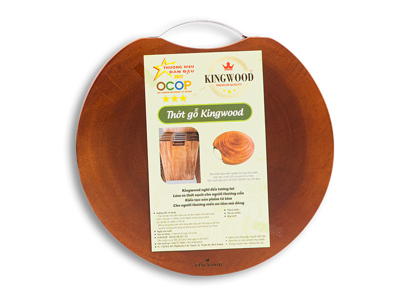 Thớt tròn gỗ Xà Cừ tay cầm Inox Kingwood